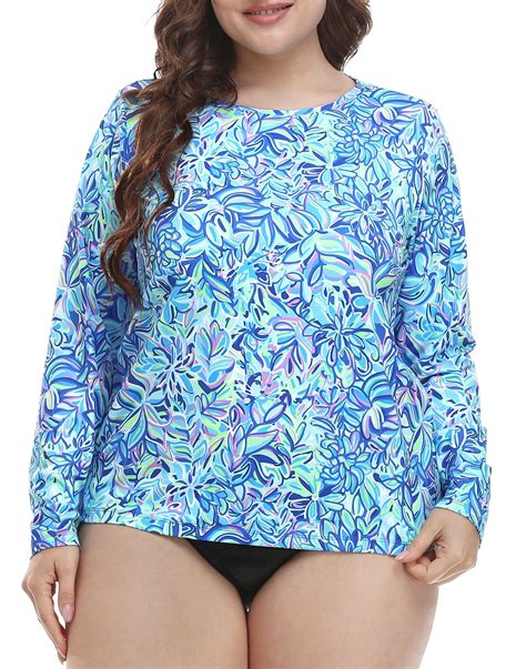 HDE Women's Plus Size Rash Guard UPF 50 Long Sleeve Swim Top Beach ...