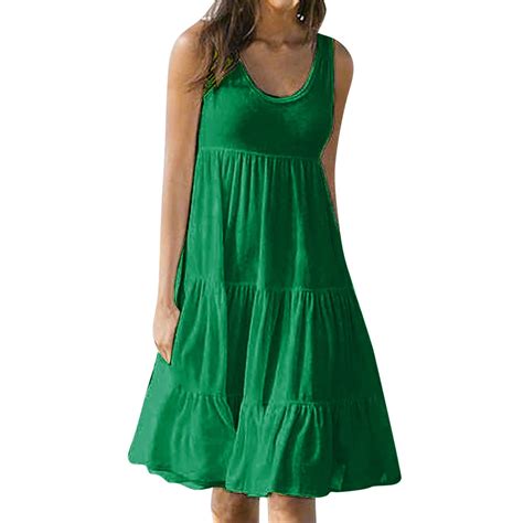 SZJXBUY Ladies Pleated Sundress,Women's Summer Sleeveless A-Line Midi ...
