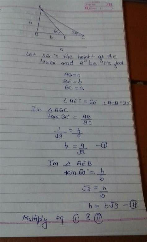 [Best Answer] the angle of elevation of the top of a tower from two ...