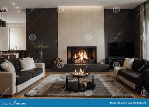 Blazing Fire in Living Room of Luxury Architect Designed Australian ...