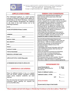 Retail Merchants' Association Application Form - Blank Fillable ...