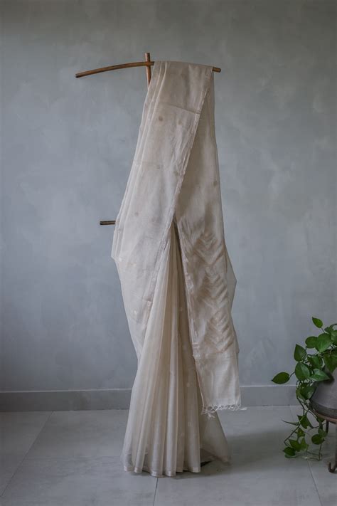 Pale Grey Silk Cotton All Over Polka Bengal Jala Pallu Saree – Anu ...