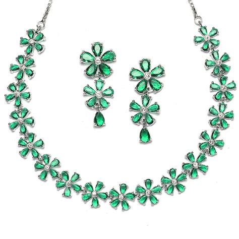 Buy ZENEME Rhodium Plated Silver Toned White American Diamond Studded ...