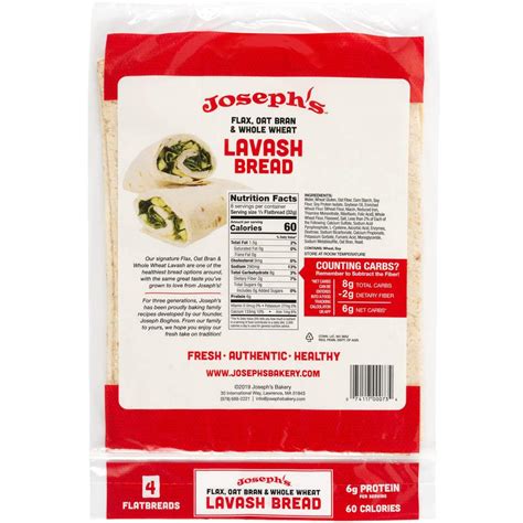 Joseph's - Flax, Oat Bran & Whole Wheat Lavash Bread 255g - 4 Flats Br