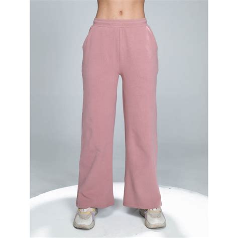 Buy EDRIO Elegant Premium Rib Knit Wide Leg Track Pant Pink Online
