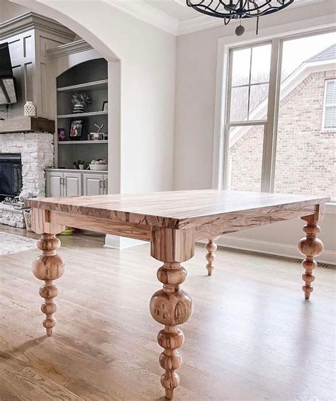 Rustic Wooden Dining Table for Cozy Family Gatherings | Diy turned leg ...