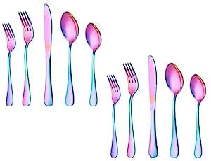 Spatlus Rainbow Silverware Set, Rainbow Flatware Set for 4, Stainless ...