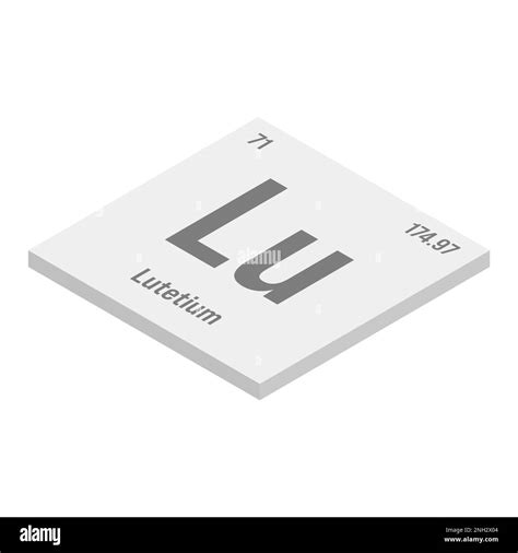 Lutetium, Lu, gray 3D isometric illustration of periodic table element with name, symbol, atomic ...