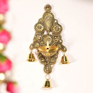 Art Street Wall Hanging Metal Diya Oil Lamp with 3 Bells Traditional ...