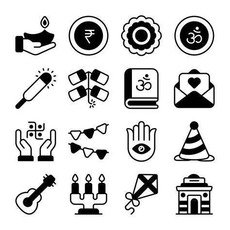 Diwali icons set. vector editable icons. Diwali Hindu festival elements ...