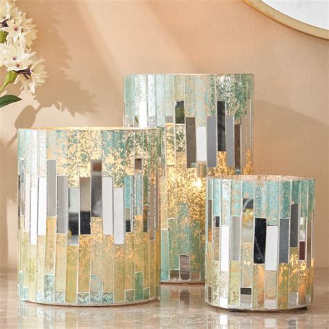 Buy Mabel Stripes Glass Mosaic Hurricane Candle Holder from Home Centre ...