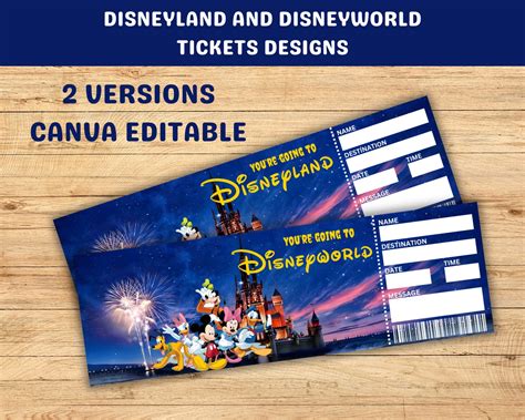 Disneyland Ticket Template, CANVA Editable Disneyworld Ticket, Disneyland Surprise Ticket ...