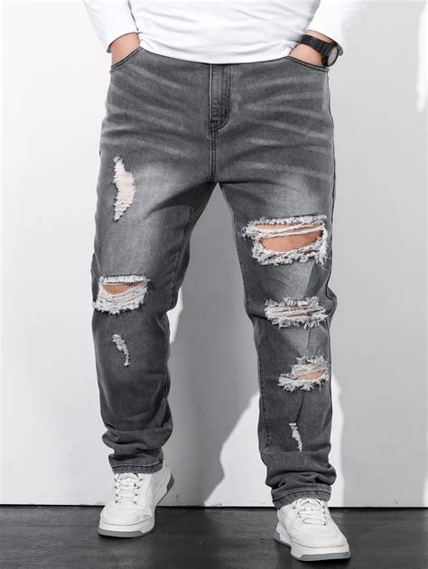 Manfinity LEGND Men Plus Ripped Straight Leg Jeans | SHEIN USA