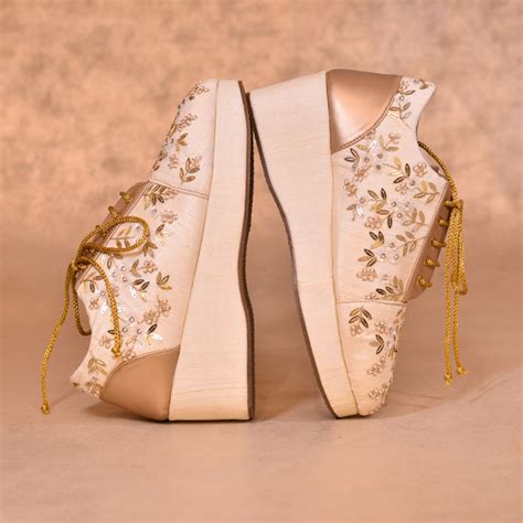Aries Heel Sneakers | Embroidery High Heel Wedding Sneakers – aroundalways