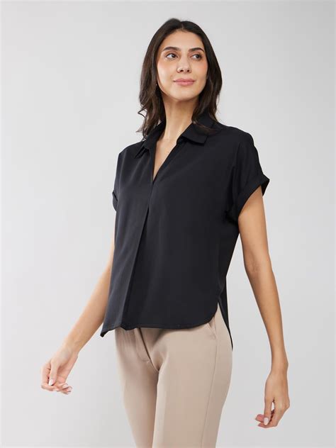 Buy Black Collared Drop Shoulder Top Online | FableStreet