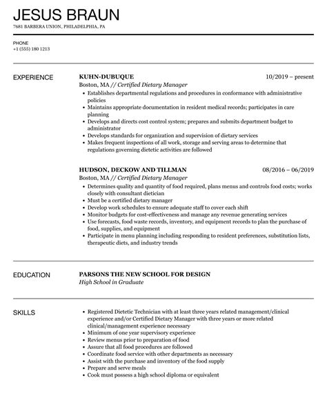 Dietary Manager Resume Sample Food Service Resume Examples [+ Skills