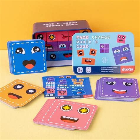 Little MindWooden Face Cube Change Puzzle for Kids, Emoji Expressions ...