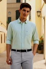 Allen Solly Formal Shirts, Men Green Slim Fit Solid Full Sleeves Formal ...