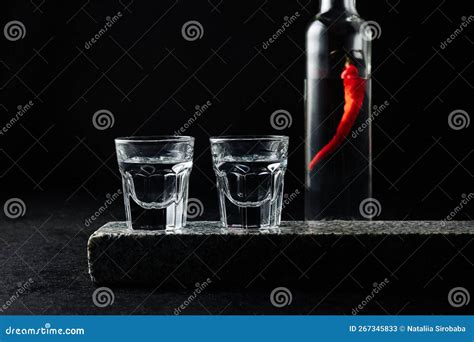 Two shots of vodka stock image. Image of pepper, shot - 267345833