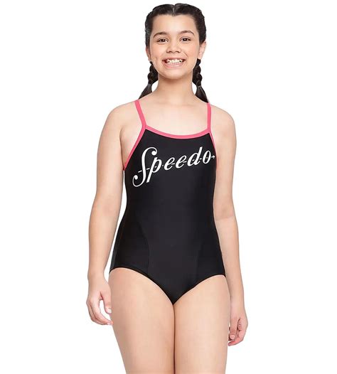 Buy Speedo Girls Heritage Logo Thinstrap Mucles back Black-Raspberry ...