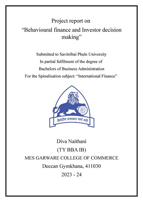 behavioral finance - Project report on “Behavioural finance and ...