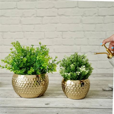 Metal Honeycomb Design Planter, Gold, Set of 2