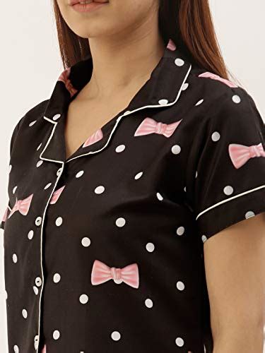 Buy Banno's Swagger Women Rayon Black Bow Print Short Night Suit at ...