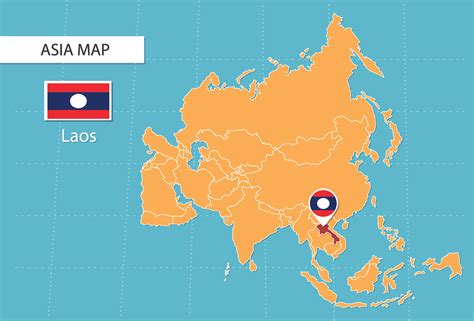 Laos map in Asia, icons showing Laos location and flags. 15706181 Vector Art at Vecteezy