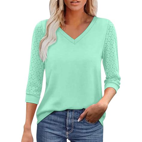 3/4 Length Sleeve Womens Tops V-Neck Lace Tunic Tops Business Casual ...