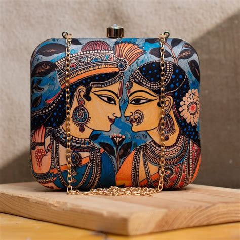 Madhubani Radha Krishna Printed Clutch - Artklim