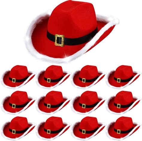 Amazon.com: Suhine Christmas Cowboy Hats Santa Claus Light up Hats LED ...