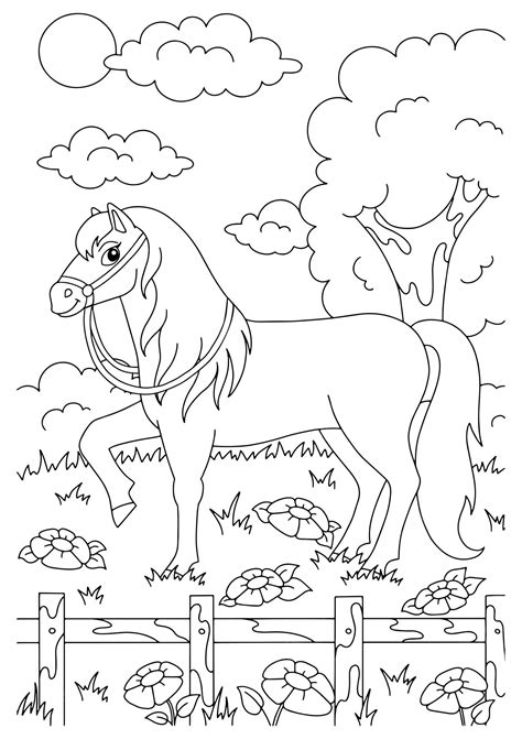 Cavalo bonito Animal de fazenda Página de livro para colorir para ...