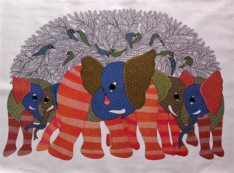 Buy The Elephants Gond Painting Online | Gond Art for Sale | Paintings ...