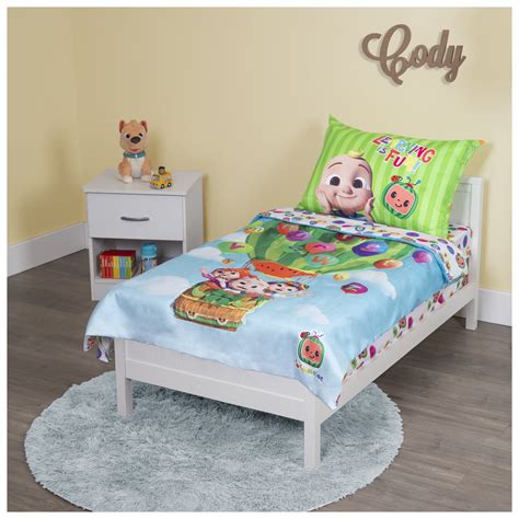 CoComelon Theme 4-Piece Toddler Bedding Set, Bed Sheets & Blue-Green ...