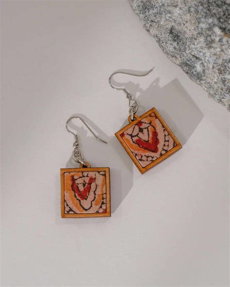 WHE Red Repurposed Kalamkari Fabric and Repurposed Wood Earrings ...