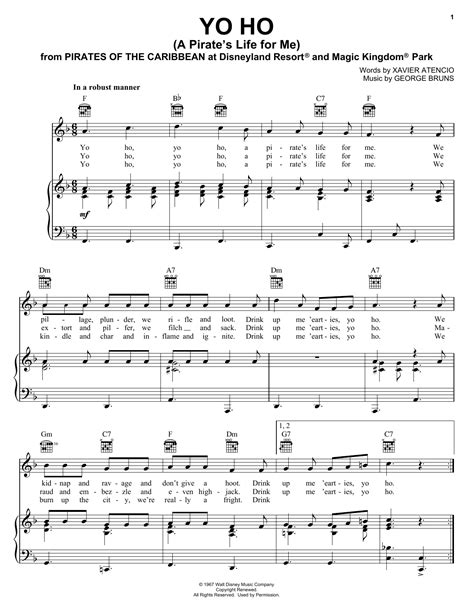 Yo Ho (A Pirate's Life For Me) | Sheet Music Direct