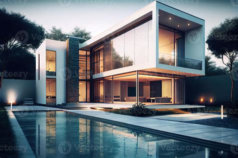 Modern luxury house with swimming pool. Modern Villa, . Digital Art ...