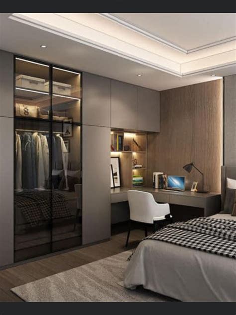Modern Bedroom Design with Bed, Desk, and Closets