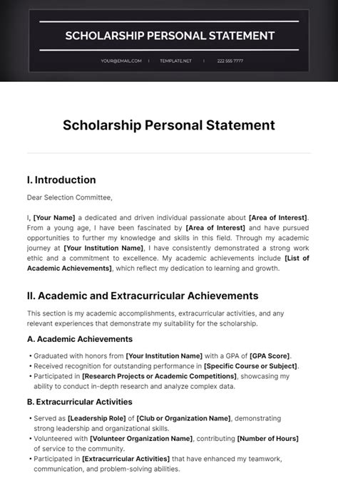 Free Scholarship Personal Statement Template - Edit Online & Download ...