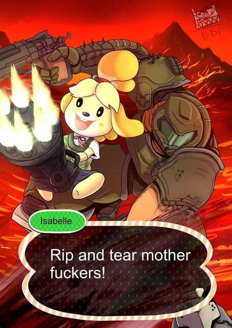 isabelle and doomguy (animal crossing and 2 more) drawn by ...
