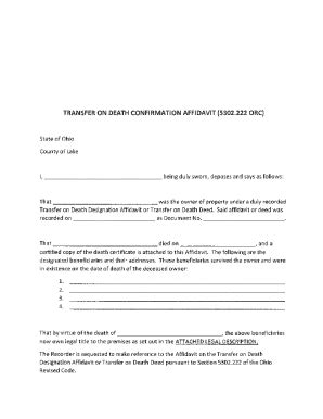 OH Transfer On Death Confirmation Affidavit - County Of Lake 2019-2026 ...
