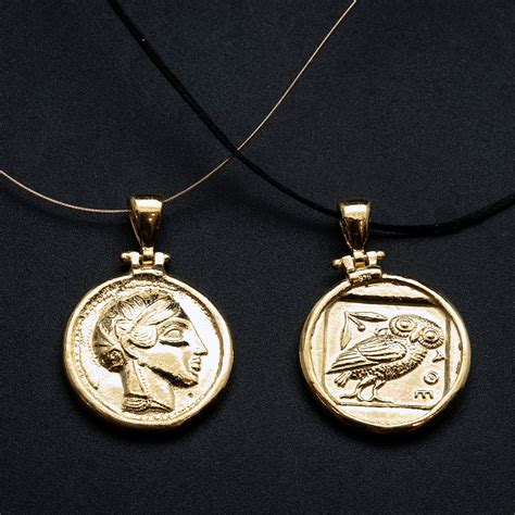 Gold Athena Coin Necklace: Ancient Greek Replica Pendant