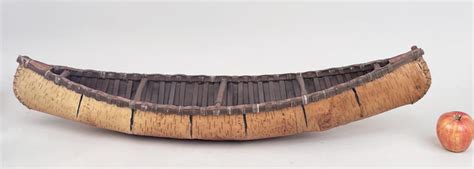 At Auction: Vintage Native American Birch Bark Canoe Model