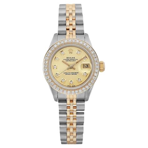 Rolex Ladies Datejust 69173 Diamond Bezel Green Dial 18K Yellow Gold ...