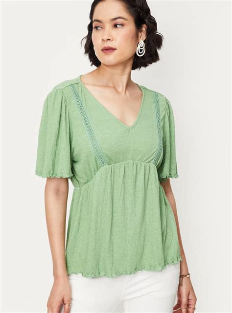 Buy Women Textured Flutter Sleeves Top Online at just Rs. 699.0 ...