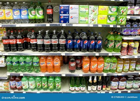 Sodas on store shelves editorial stock photo. Image of coco - 27686303