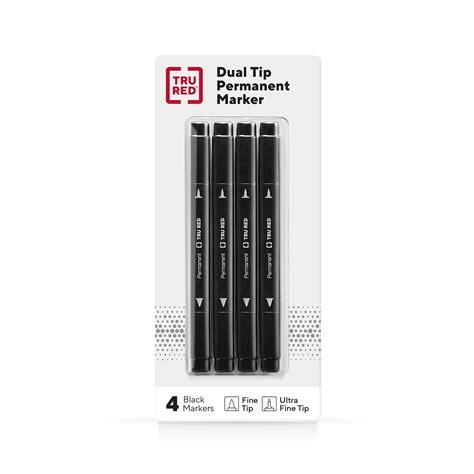 TRU RED™ Pen Permanent Markers, Twin Tip, Black, 4/Pack (TR57829 ...