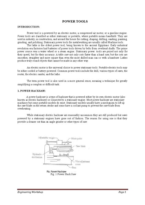 Unit 8 - Power Tools - Engineering Workshop Page 1 INTRODUCTION: POWER ...