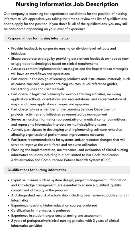 Image result for Nursing Informatics Job Description