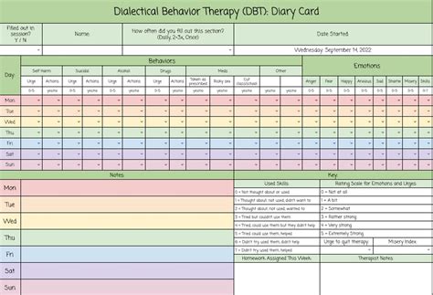 DBT Adolescent Diary Card Template (google Sheets) - Etsy Canada